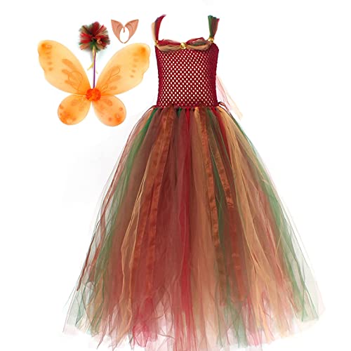 Mugoebu Feenkostümkleid für Mädchen, Prinzessinnen-Blumenmädchenkleid, Tutu-Kleid mit Feenohren, Feenstab und Flügeln für Halloween-Party, Cosplay (Red, 2-3T) von Mugoebu