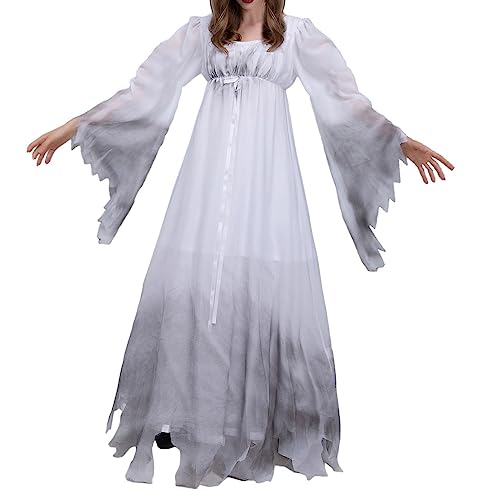 Mugoebu Halloween-Kostüm für Erwachsene, Geisterbraut, Weiß, Gothic, viktorianisch, unheimlich, gruseliger Zombie, Cosplay-Kleid (White, L) von Mugoebu