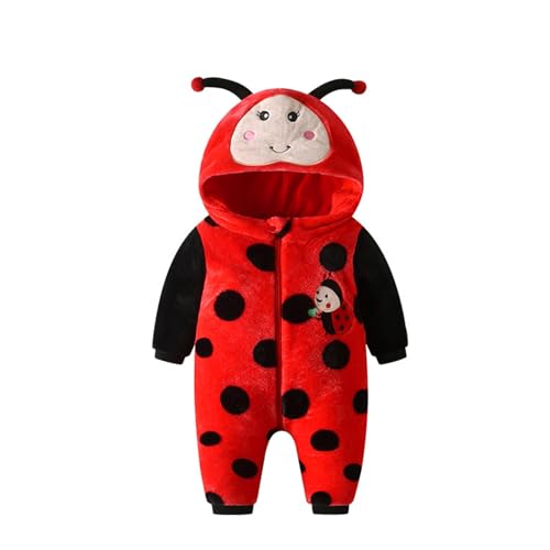 Mugoebu Halloween-Kostüm für Kleinkinder, Jungen und Mädchen, Marienkäfer-/Bienenkostüm, mit Kapuze, Tier-Spielanzug Reißverschluss, langärmeliger Fleece-Overall (Red, 18-24 Months) von Mugoebu