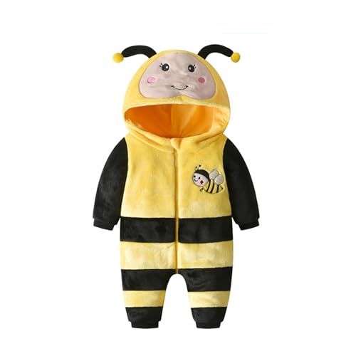 Mugoebu Halloween-Kostüm für Kleinkinder, Jungen und Mädchen, Marienkäfer-/Bienenkostüm, mit Kapuze, Tier-Spielanzug Reißverschluss, langärmeliger Fleece-Overall (Yellow, 12-18 Months) von Mugoebu