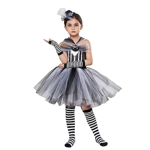 Mugoebu Halloween Kostüm für Mädchen Kinder Schwarzes Tüll Hexenkleid Armstulpen Socken Set Kostümset Karneval Verkleidung (Black, S) von Mugoebu