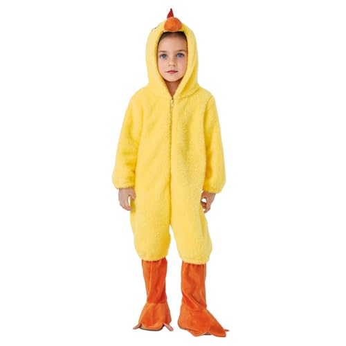 Mugoebu Halloween-Kostüm für kleine Mädchen mit Huhn, langärmelig, mit Kapuze und Reißverschluss, Overall und Schuhüberzügen für Cosplay-Kostüm (Yellow, 7-8 Years) von Mugoebu