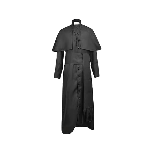 Mugoebu Halloween Priester Kostüm für Herren Vintage Mittelalter Klerus Robe Gürtel Kreuz Set Cosplay Kleidung (Black, L) von Mugoebu