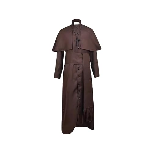 Mugoebu Halloween Priester Kostüm für Herren Vintage Mittelalter Klerus Robe Gürtel Kreuz Set Cosplay Kleidung (Brown, L) von Mugoebu