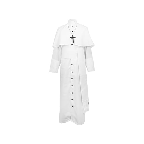 Mugoebu Halloween Priester Kostüm für Herren Vintage Mittelalter Klerus Robe Gürtel Kreuz Set Cosplay Kleidung (White, M) von Mugoebu