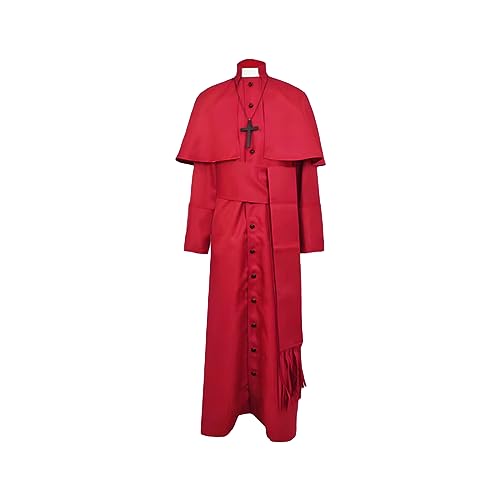 Mugoebu Halloween Priester Kostüm für Herren Vintage Mittelalter Klerus Robe Gürtel Kreuz Set Cosplay Kleidung (Wine Red, L) von Mugoebu