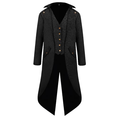 Mugoebu Herren Piratenmantel Steampunk Jacke Frack Renaissance Jacke Fake Zweiteilig Button Down Langarmjacke Halloween Hutmacher Kostüm (Black, M) von Mugoebu