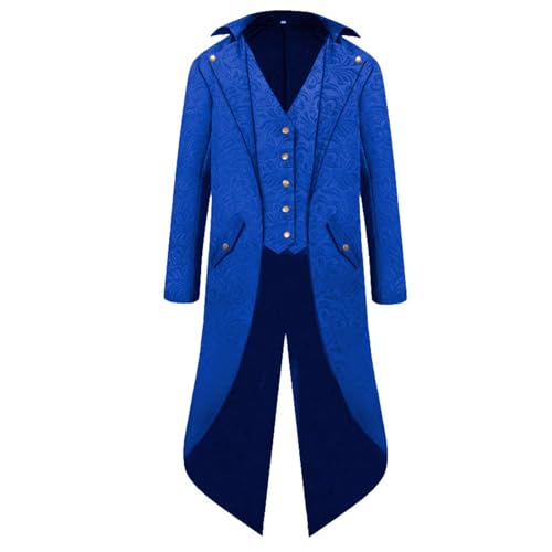 Mugoebu Herren Piratenmantel Steampunk Jacke Frack Renaissance Jacke Fake Zweiteilig Button Down Langarmjacke Halloween Hutmacher Kostüm (Blue, S) von Mugoebu