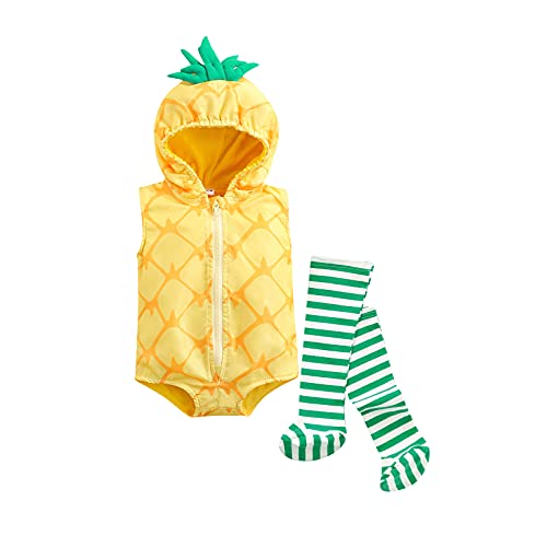 Mugoebu Kleinkind Baby Junge Mädchen Ananas Obst Phantasie Kostüm Mit Kapuze Romper Overall Legging 2Pcs Outfit (Yellow, 0-6 Months) von Mugoebu