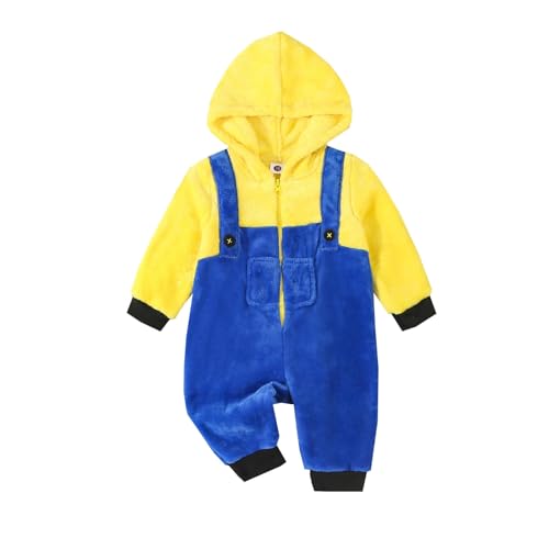 Mugoebu Kleinkind Baby Junge Mädchen Halloween Minions Kostüm Fuzzy Warm Little Yellow Man Reißverschluss Jumpsuit Herbst Winter Halloween Outfit (Blue, 12_months) von Mugoebu