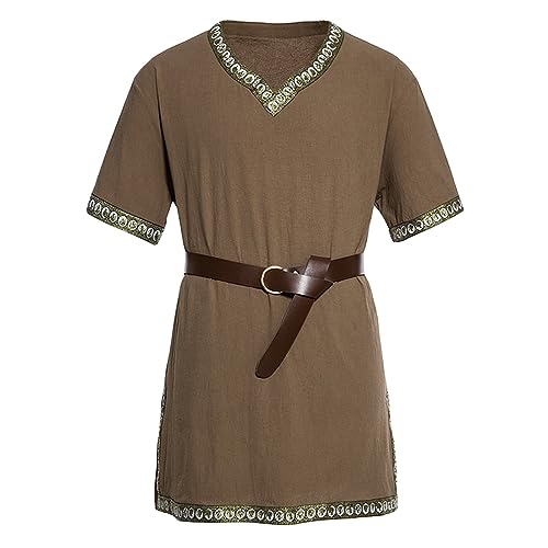 Mugoebu Mittelalterliches Kostüm für Herren, Renaissance, Templer-Tunika, Schottisches Kostüm, Wikinger, Ritter, Pirat, Vintage, Krieger, Halloween, Cosplay, Party, Tops (Coffee, S) von Mugoebu