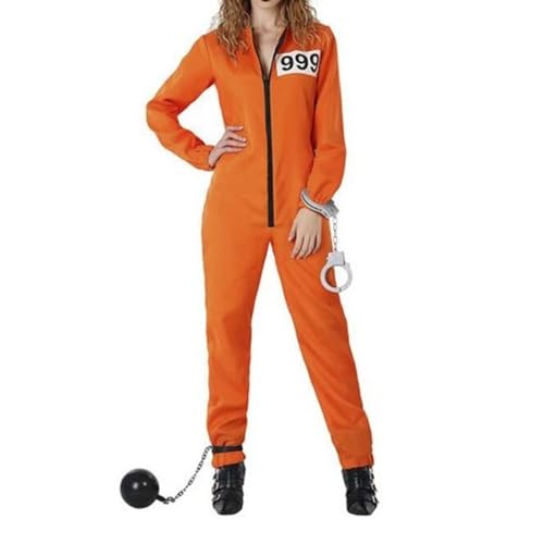 Mugoebu Orangefarbener Gefängnis-Overall-Kostüm für Damen und Herren, Gefängnis-Halloween-Kostüme für Paare, passende Gefangenen-Cosplay-Outfits (Black, S) von Mugoebu