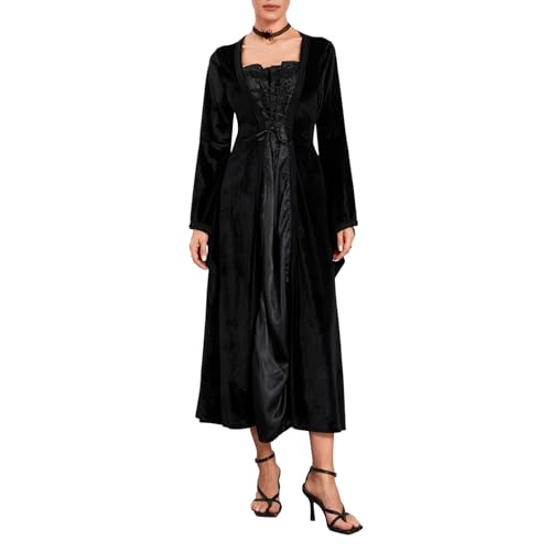 Mugoebu Renaissancekostüm Damen, Mittelalterkleid aus Samt für Damen, Irisches Renaissancekleid für Halloween (Black, XL) von Mugoebu