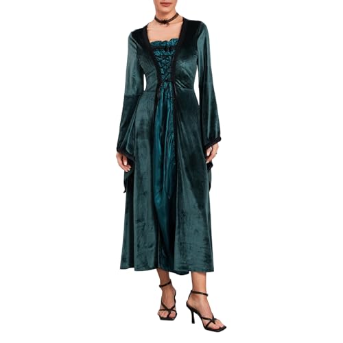 Mugoebu Renaissancekostüm Damen, Mittelalterkleid aus Samt für Damen, Irisches Renaissancekleid für Halloween (Green, S) von Mugoebu