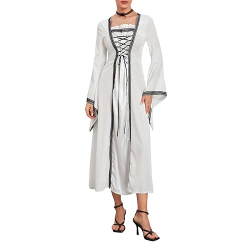 Mugoebu Renaissancekostüm Damen, Mittelalterkleid aus Samt für Damen, Irisches Renaissancekleid für Halloween (White, XXL) von Mugoebu