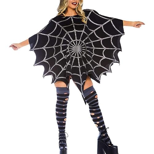 Mugoebu Spinnenkostüm für Erwachsene, Halloween-Poncho-Kostüm, Spinnennetzkleid, Poncho-Kostüm,Spinnennetz-Poncho für Damen (Black, One Size) von Mugoebu