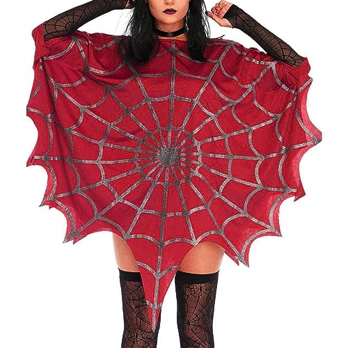 Mugoebu Spinnenkostüm für Erwachsene, Halloween-Poncho-Kostüm, Spinnennetzkleid, Poncho-Kostüm,Spinnennetz-Poncho für Damen (Red, One Size) von Mugoebu