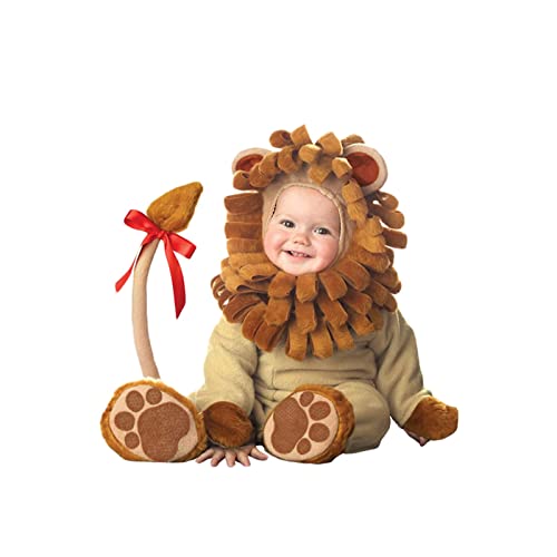 Mugoebu Unisex Kinder Baby Halloween Kostüme Cartoon Tierkostüm Kapuzenoutfit Cartoon Hai Pfau Eule Löwe Kostüm Party Cosplay Neuartige Tier Strampler Outfits (Brown Lion, 1-2 Years) von Mugoebu