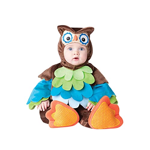 Mugoebu Unisex Kinder Baby Halloween Kostüme Cartoon Tierkostüm Kapuzenoutfit Cartoon Hai Pfau Eule Löwe Kostüm Party Cosplay Neuartige Tier Strampler Outfits (Brown Owl, 1-2 Years) von Mugoebu