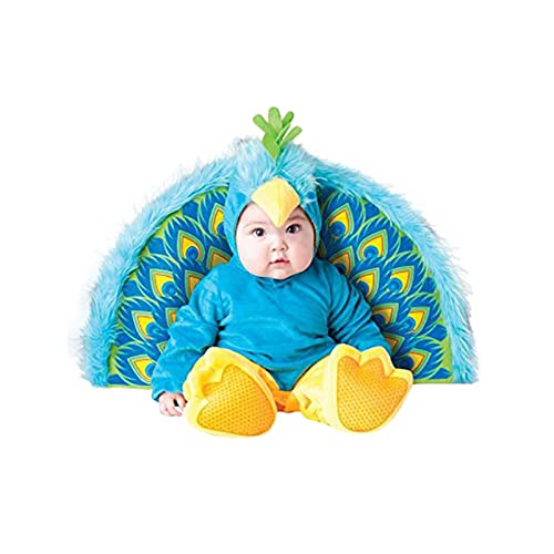 Mugoebu Unisex Kinder Baby Halloween Kostüme Cartoon Tierkostüm Kapuzenoutfit Cartoon Hai Pfau Eule Löwe Kostüm Party Cosplay Neuartige Tier Strampler Outfits (Cyan Peacock, 1-2 Years) von Mugoebu