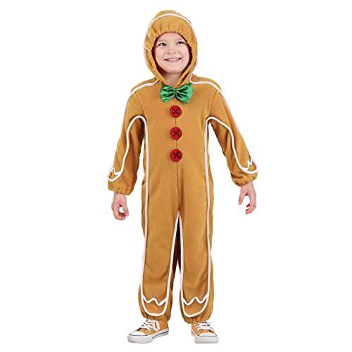 Mugoebu Weihnachts-Lebkuchen-Kleidung für Kleinkinder, Kinder und Erwachsene, langärmeliger Overall mit Kapuze, Knopf und Schleife, Cosplay-Outfit für Baby-Mädchen, Anziehparty (Kids, 3 Years) von Mugoebu