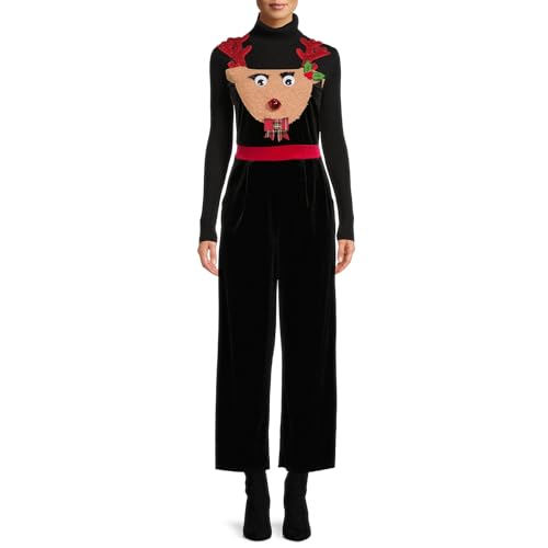 Mugoebu Weihnachtskostüm für Damen, Weihnachtsmann-Overall, Weihnachts-Overall, ärmellos, Spaghettiträger, Strampler, übergroßer einteiliger Jumpsuit mit weitem Bein, Weihnachtsmannkostüm (Black, M) von Mugoebu