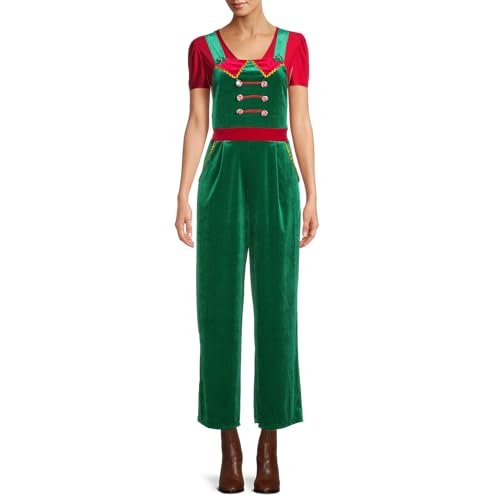 Mugoebu Weihnachtskostüm für Damen, Weihnachtsmann-Overall, Weihnachts-Overall, ärmellos, Spaghettiträger, Strampler, übergroßer einteiliger Jumpsuit mit weitem Bein, Weihnachtsmannkostüm (Green, XL) von Mugoebu