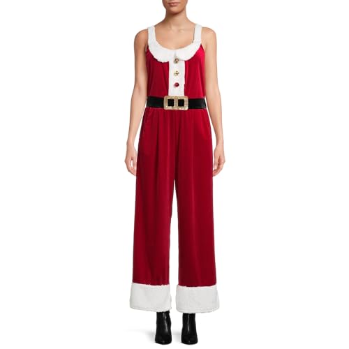 Mugoebu Weihnachtskostüm für Damen, Weihnachtsmann-Overall, Weihnachts-Overall, ärmellos, Spaghettiträger, Strampler, übergroßer einteiliger Jumpsuit mit weitem Bein, Weihnachtsmannkostüm (Red, XL) von Mugoebu