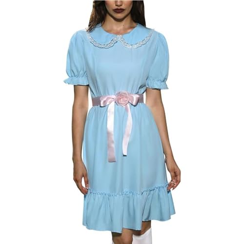 Mugoebu Zwillingskleid für Damen und Mädchen, blau, Halloween-Kostüm, gruselige Zwillinge, Puffärmel, kurzes Kleid, Dienstmädchen-Lolita-Kleid mit Gürtel (Blue, S) von Mugoebu