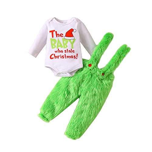 Weihnachtskostüm Grinch für Babys und Kinder, Grün, Wie der Grinch gestohlen hat, langärmelige Fleece-Plüschjacke und -hose, grünes Monster, lustiges Weihnachts-Cosplay-Kostüm (Green#2, 18-24 Months) von Mugoebu