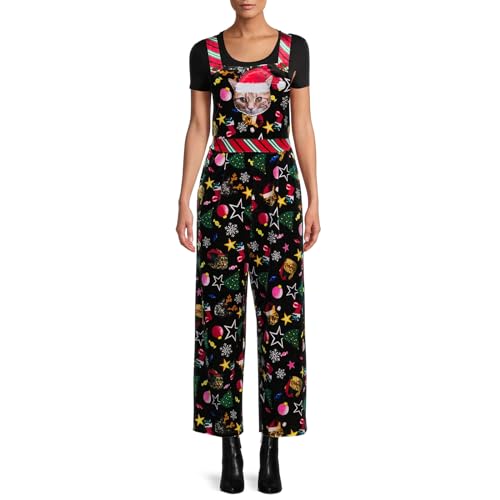 Weihnachtskostüm für Damen, Weihnachtsmann-Overall, Weihnachts-Overall, ärmellos, Spaghettiträger, Strampler, übergroßer einteiliger Jumpsuit mit weitem Bein, Weihnachtsmannkostüm (Multi-color, L) von Mugoebu