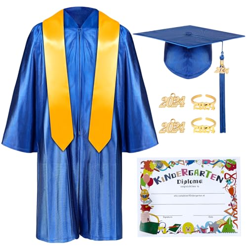 Mukum Kindergarten Graduation Cap und Kleid Set mit Quaste 2024 Charms Graduations Stolen für Kinder Vorschule Kindergarten, Dunkelblau - 27 von Mukum