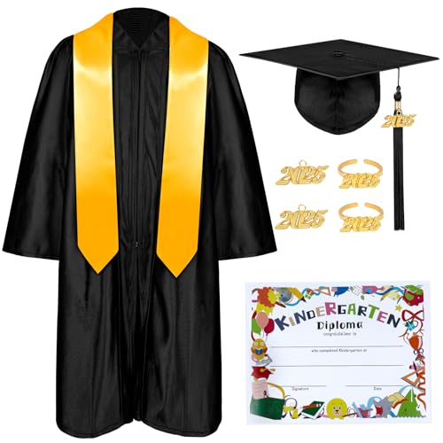 Mukum Kindergarten Graduation Cap und Kleid Set mit Quaste 2024 Charms Graduations Stolen für Kinder Vorschule Kindergarten Schwarz 36 von Mukum