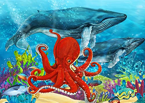 Puzzle 100 Teile - Puzzle für Erwachsene Kinder ab 3 4 5 6 7 8 9 10 – Wale und Oktopus von Mulic