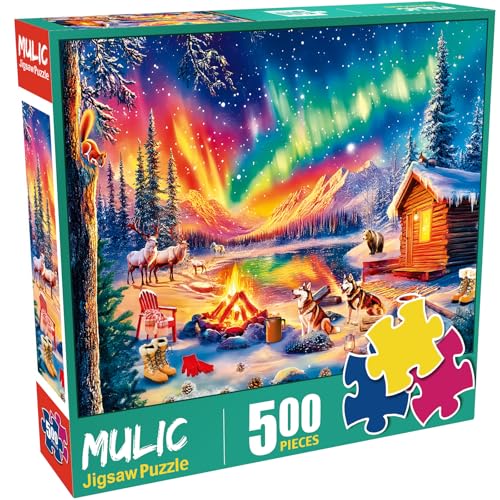 Puzzle 500 Teile – Puzzle für Erwachsene und Kinder – Lagerfeuer unter den Nordlichtern Puzzle 500 Teile – Puzzle für Erwachsene und Kinder – Lagerfeuer unter den Nordlichtern von Mulic
