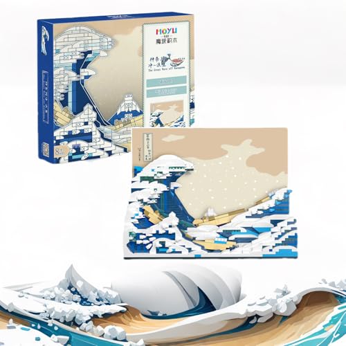 2296 Teile Art Hokusai – Große Welle, Puzzle Bastelset, 3D Japan Wanddeko Ozean-Leinwand, Hobby Erwachsene Kreativ für Home- und Büro-Deko, klemmbausteine Geschenk für Erwachsene Jungen Mädchen Kinder von Muligheter