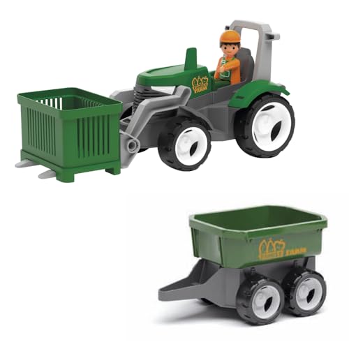 MultiGO Farm 2+1 Set Sandkasten Spielzeug für Kinder ab 3 Jahre - Farmer mit Traktor - Sandspielzeug für Outdoor Spiele - Auto für den Garten von MultiGO