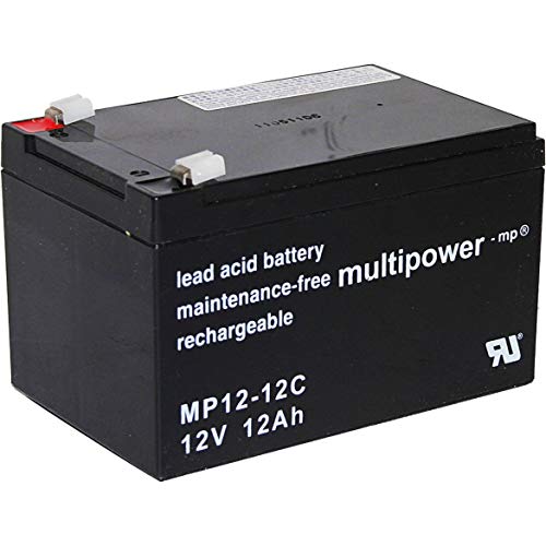 Multipower Blei-Akku MP12-12C Pb 12V / 12Ah Zyklenfest, Faston 6,3 +/- ideal für Elektroscooter, Caddys von Multipower