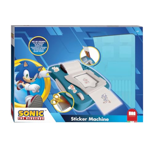 Multiprint Sonic Sticker Making Set:Art Set,Sticker Machine Set,12 Waschbare Filzstifte,7 Holz & Gummistempel,Stempelkissen,Maschine,Schere,Album,Alter 3+ von Multiprint