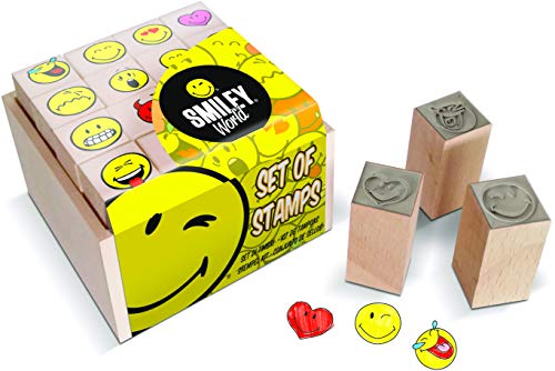 Multiprint Box mit 16 Mini Stempel für Kinder Smiley World, 100% Made in Italy, Stempelset für Kinder, in Holz und Naturkautschuk, Ungiftige Waschbare Tinte, Geschenkidee, art. 47887 von Multiprint