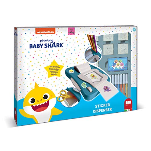 Multiprint Maschine für Sticker Baby Shark, Made in Italy, 7 Stempel, Malbucher mit Markierugen, Stempelset Kinder, in Holz und Naturkautschuk, Ungiftige Waschbare Tinte, Geschenkidee, Art.08995 von Multiprint