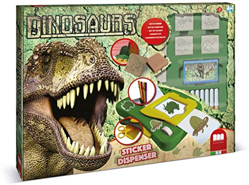 Multiprint Maschine für Sticker Dinosauri, Made in Italy, 7 Stempel, Malbucher mit Markierugen, Stempelset Kinder, in Holz und Naturkautschuk, Ungiftige Waschbare Tinte, Geschenkidee, Art.08220 von Multiprint