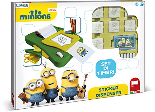 Multiprint Maschine für Sticker Minions 2, Made in Italy, 7 Stempel, Malbucher mit Markierugen, Stempelset Kinder, in Holz und Naturkautschuk, Ungiftige Waschbare Tinte, Geschenkidee, Art.08896 von Multiprint