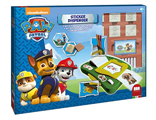 Multiprint Maschine für Sticker Paw Patrol Boy, Made in Italy, 7 Stempel, Malbucher mit Markierugen, Stempelset Kinder, in Holz und Naturkautschuk, Ungiftige Waschbare Tinte, Geschenkidee, Art.08903 von Multiprint