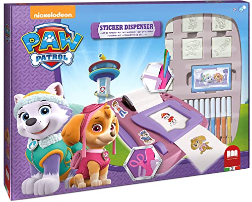 Multiprint Maschine für Sticker Paw Patrol Girl, Made in Italy, 7 Stempel, Malbucher mit Markierugen, Stempelset Kinder, in Holz und Naturkautschuk, Ungiftige Waschbare Tinte, Geschenkidee, art.08913 von Multiprint