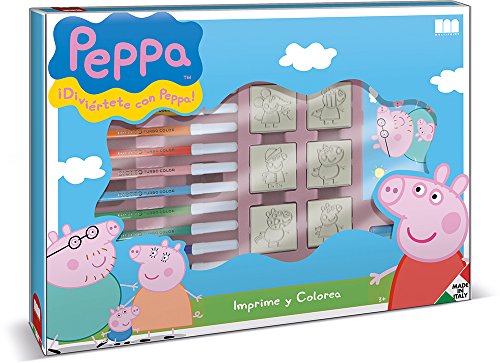 Multiprint Maxi Tasche 7 Stempel für Kinder Peppa Pig, 100% Made in Italy, Benutzerdefinierte Stempelset Kinder, in Holz und Naturkautschuk, Ungiftige Waschbare Tinte, Geschenkidee, Art.04875 von Multiprint