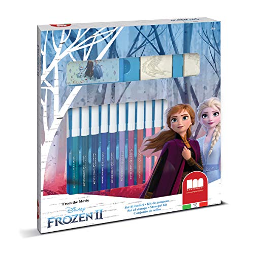 Multiprint Set 2 Stempel für Kinder und 18 Farbige Markierungen Disney Frozen 2, Made in Italy, Stempelset Kinder, in Holz und Naturkautschuk, Ungiftige Waschbare Tinte, Geschenkidee, Art.86981 von Multiprint