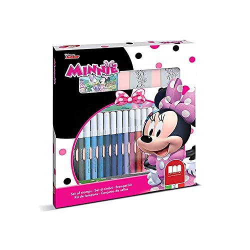 Multiprint Set 2 Stempel für Kinder und 18 Farbige Markierungen Disney Minnie, Made in Italy, Stempelset Kinder, in Holz und Naturkautschuk, Ungiftige Waschbare Tinte, Geschenkidee, Art.86866 von Multiprint