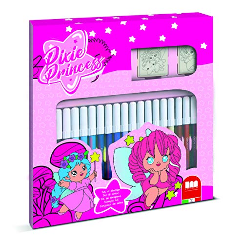 Multiprint Set 2 Stempel für Kinder und 18 Farbige Markierungen Pixie Princess, Made in Italy, Stempelset Kinder, in Holz und Naturkautschuk, Ungiftige Waschbare Tinte, Geschenkidee, Art.86923 von Multiprint