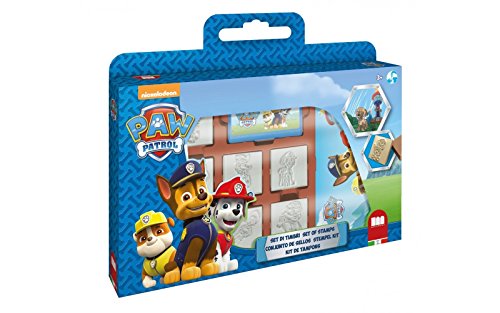 Multiprint Tasche 7 Stempel für Kinder Paw Patrol Boy, 100% Made in Italy, Benutzerdefinierte Stempelset Kinder, in Holz und Naturkautschuk, Ungiftige Waschbare Tinte, Geschenkidee, art.07903 von Multiprint